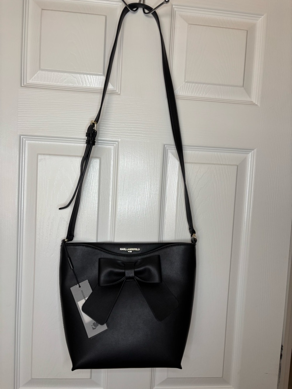 Karl Lagerfeld Black Faux-Leather Crossbody with Bow